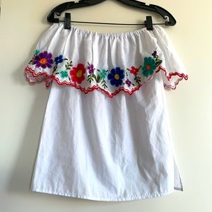 Hand stitched off shoulder top